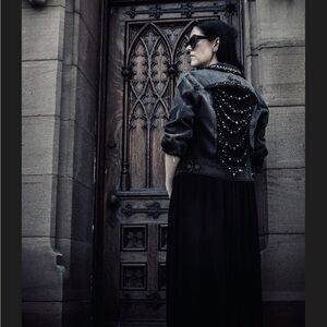 DIY Upcycled Deconstructed Black Denim Pearl Pearls Back Jacket